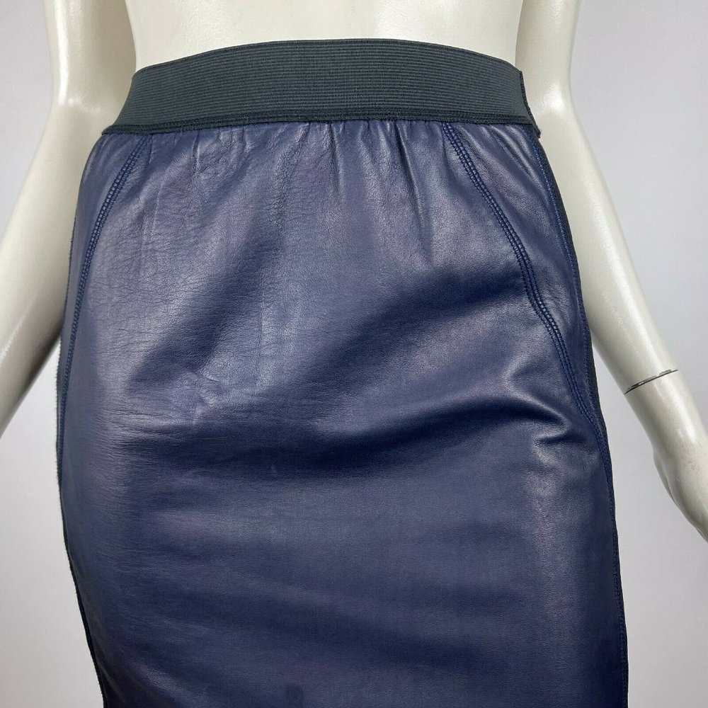 Sandro Paris Leather Front Mini Skirt Elastic Wais - Picture 3 of 11